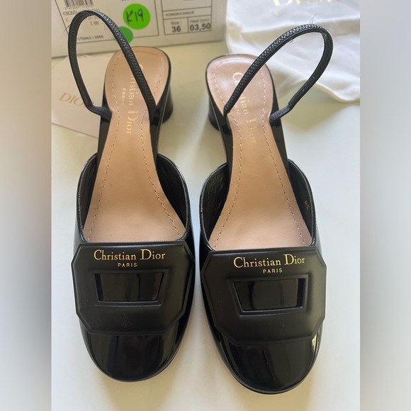 🔴Authentic NEW Christian Dior Logo Patent Leather Slingback Pumps Women's Shoes - Picture 10 of 11